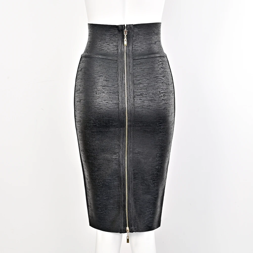 BEAUKEY Sexy Metallic Black Bandage Skirt Midi For Women Party Club Pencil Skirt Slim Gold Lady Bodycon Celebrity XL