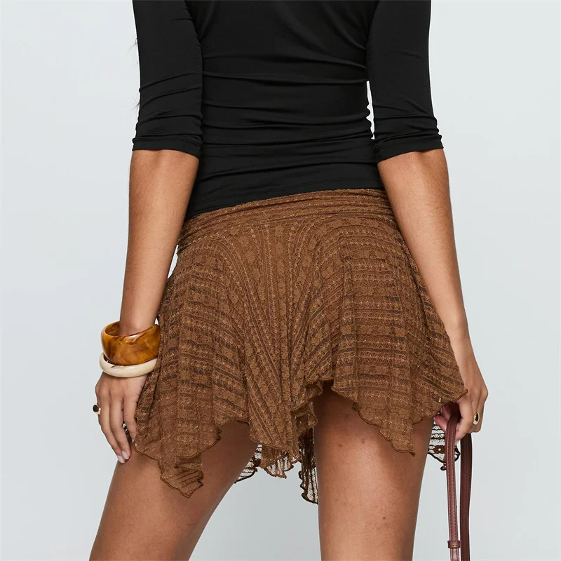 hirigin Women's Summer Lace Mini Skirt Casual Stylish Solid Color Lace Floral Low Rise Short Skirt Y2K High Street Wear
