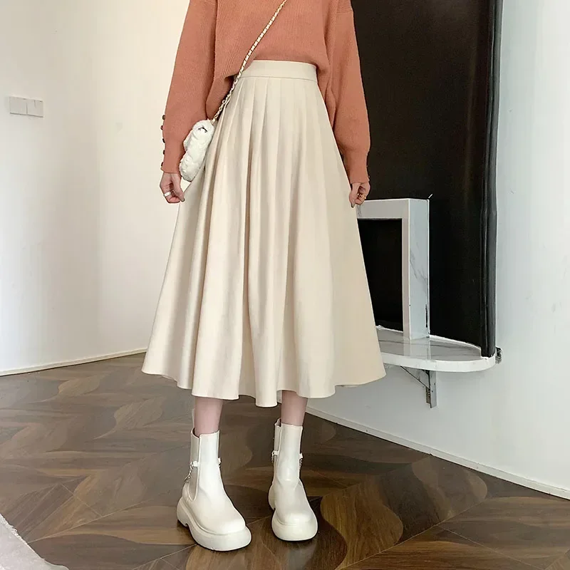 Women's Vintage Pleated Skirt High Waist Korean Fashion College Long Goth Skirt Ladies Autumn Casual A line Girls Y2K Skirt