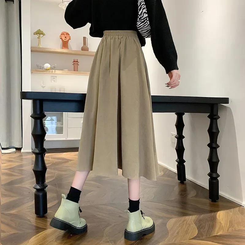 Women's Vintage Pleated Skirt High Waist Korean Fashion College Long Goth Skirt Ladies Autumn Casual A line Girls Y2K Skirt