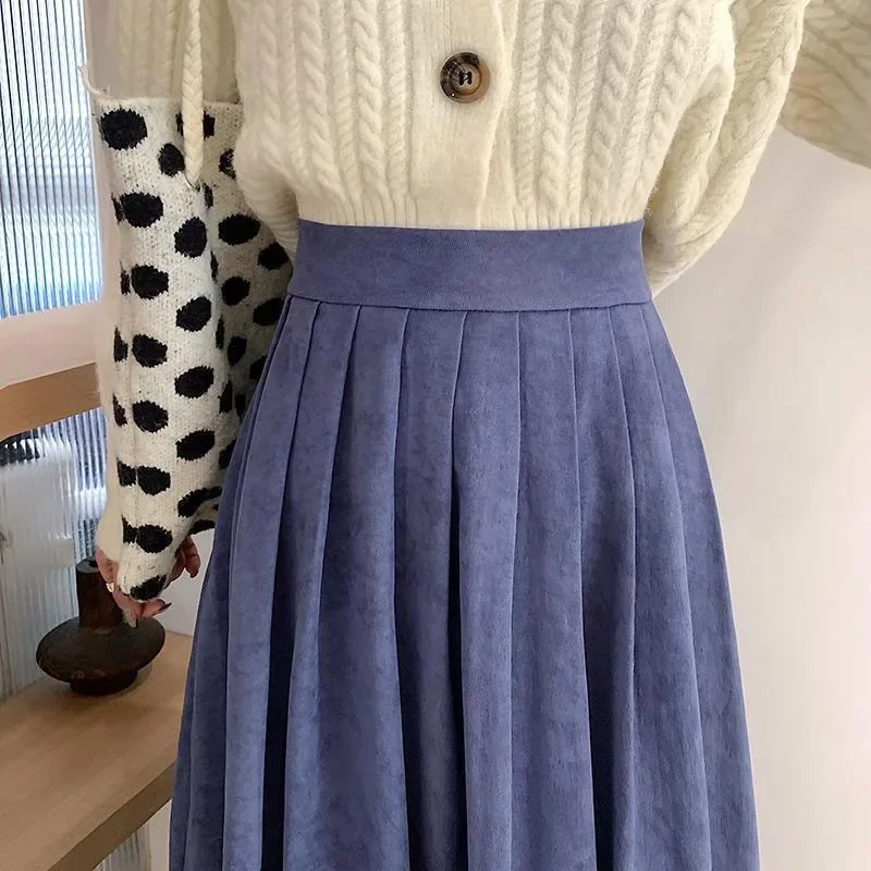 Women's Vintage Pleated Skirt High Waist Korean Fashion College Long Goth Skirt Ladies Autumn Casual A line Girls Y2K Skirt