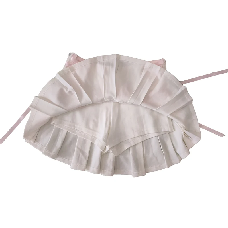 Cute Pleated Skirts for Sweet Girls High Waist Lace Trim Pink Bow Lolita Style A-line Mini Shorts Skirt Summer