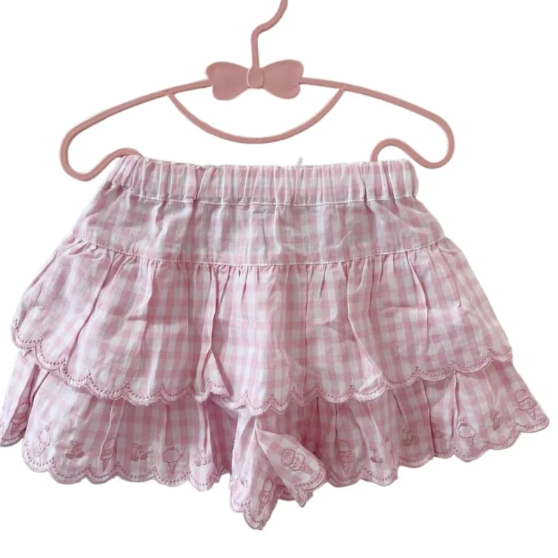 Deeptown Japanese Style Kawaii Mini Skirt Women Sweet Harajuku Lolita Plaid Skirts Pink Y2k Cutecore Summer A-line Ruffle Skirts