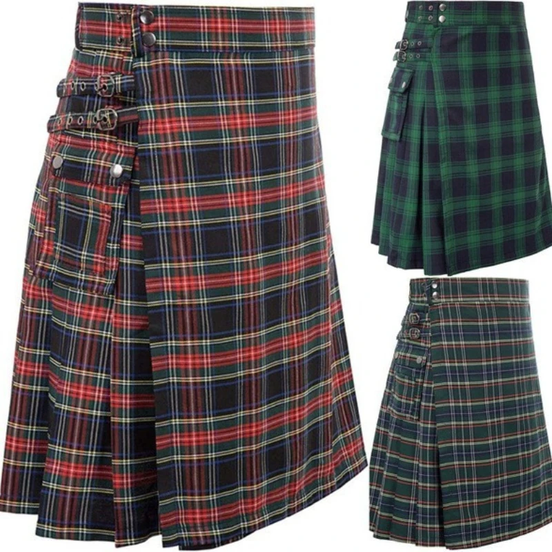 2026 Vintage Scottish-Style Buckle Skirt for Men & Women,Multi-Color Plaid Patchwork Contrast Pleated Stage Performance Skirts