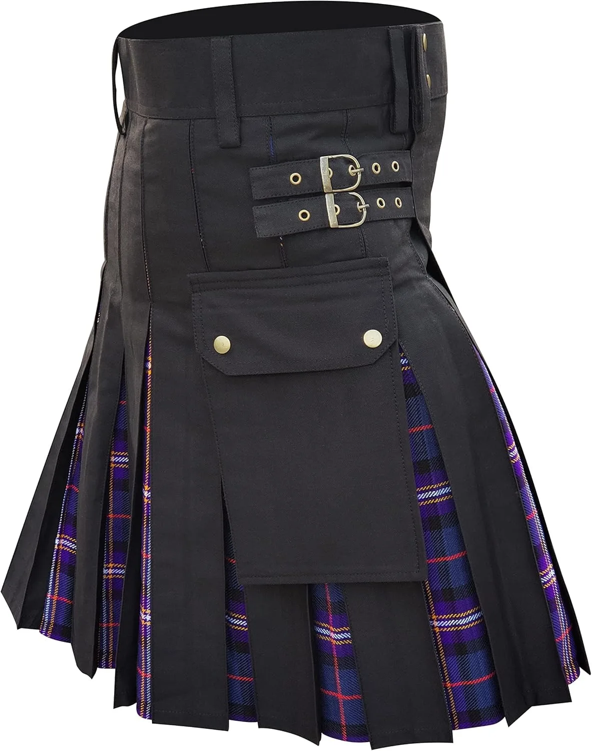 2026 Vintage Scottish-Style Buckle Skirt for Men & Women,Multi-Color Plaid Patchwork Contrast Pleated Stage Performance Skirts