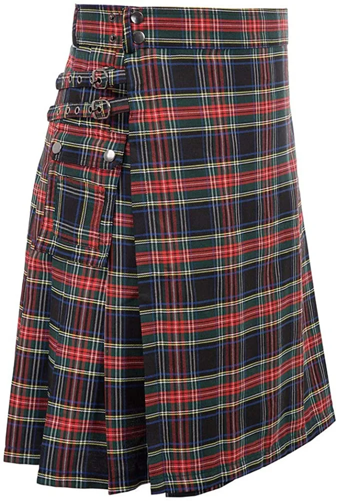2026 Vintage Scottish-Style Buckle Skirt for Men & Women,Multi-Color Plaid Patchwork Contrast Pleated Stage Performance Skirts