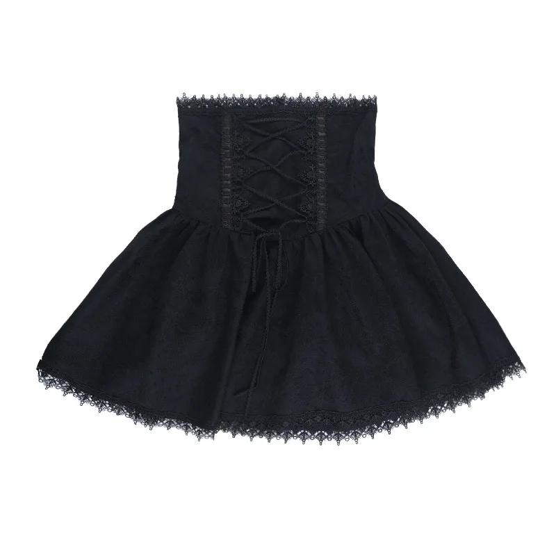 Goth Dark Fashion Girdling Waist Bandage Mini Skirts Mall Gothic Lace Patchwork Pleated Skirts for Women Teachwear Fairy Outfits
