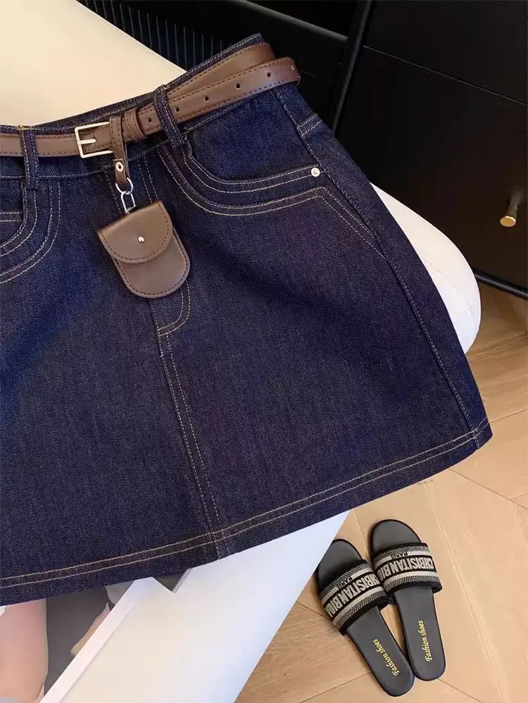 Vintage/Dark/Blue/Denim/A-Line/Mini/Skirt/Summer/High/Waist/Casual/Y2k/Streetwear/Jean/Short/Skirt