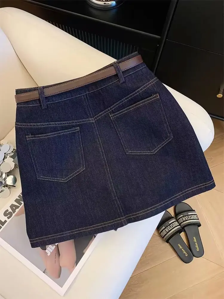 Vintage/Dark/Blue/Denim/A-Line/Mini/Skirt/Summer/High/Waist/Casual/Y2k/Streetwear/Jean/Short/Skirt