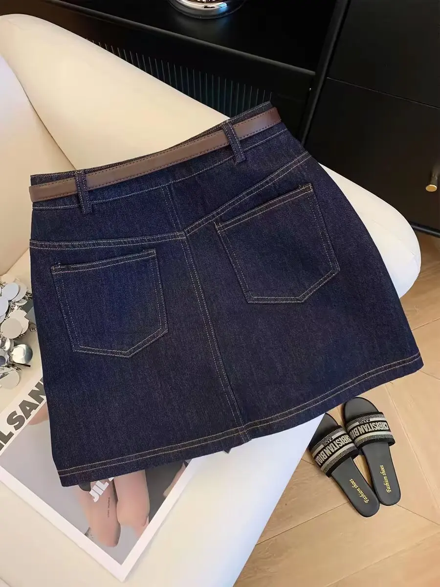 Vintage/Dark/Blue/Denim/A-Line/Mini/Skirt/Summer/High/Waist/Casual/Y2k/Streetwear/Jean/Short/Skirt