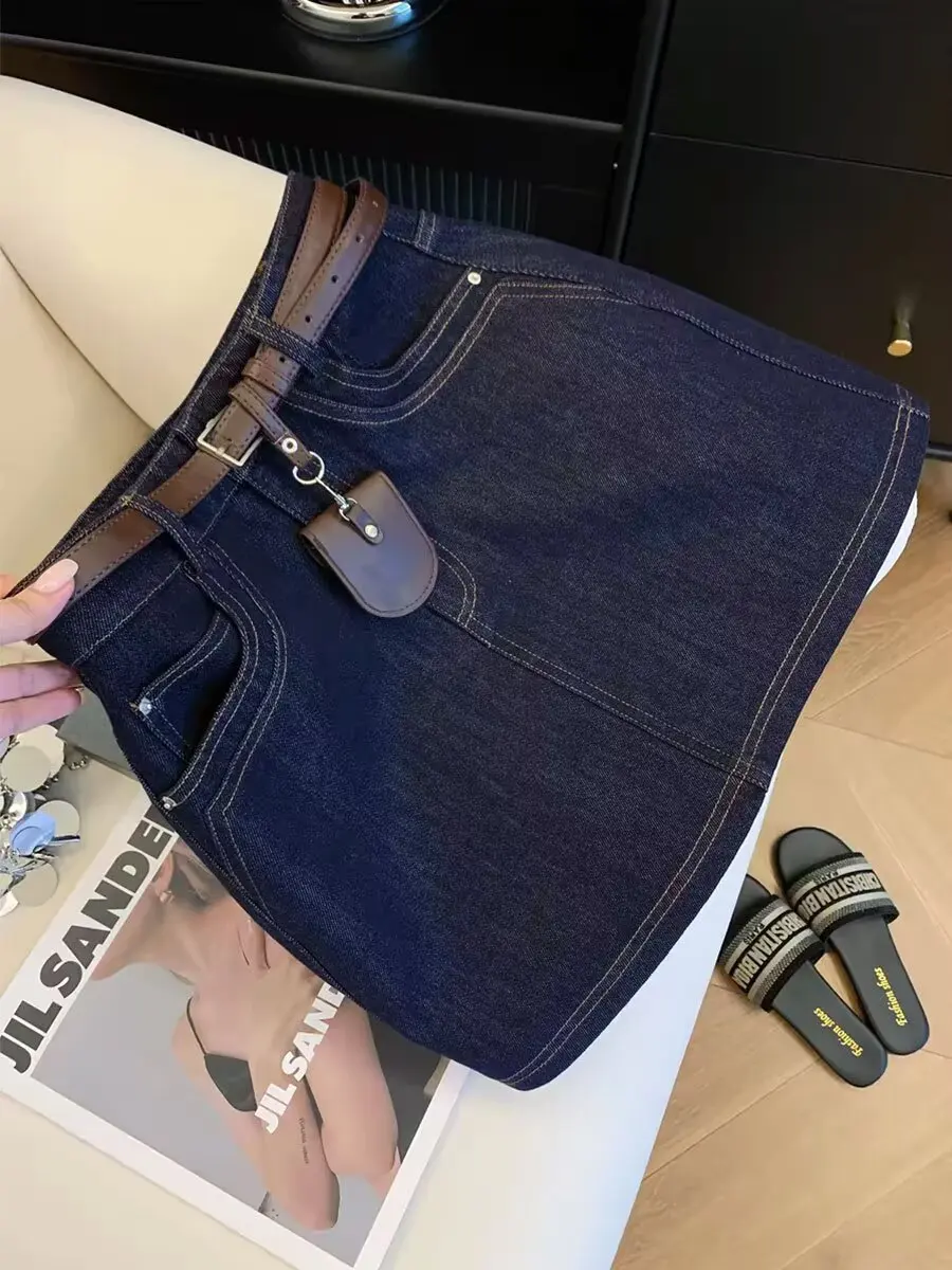 Vintage/Dark/Blue/Denim/A-Line/Mini/Skirt/Summer/High/Waist/Casual/Y2k/Streetwear/Jean/Short/Skirt
