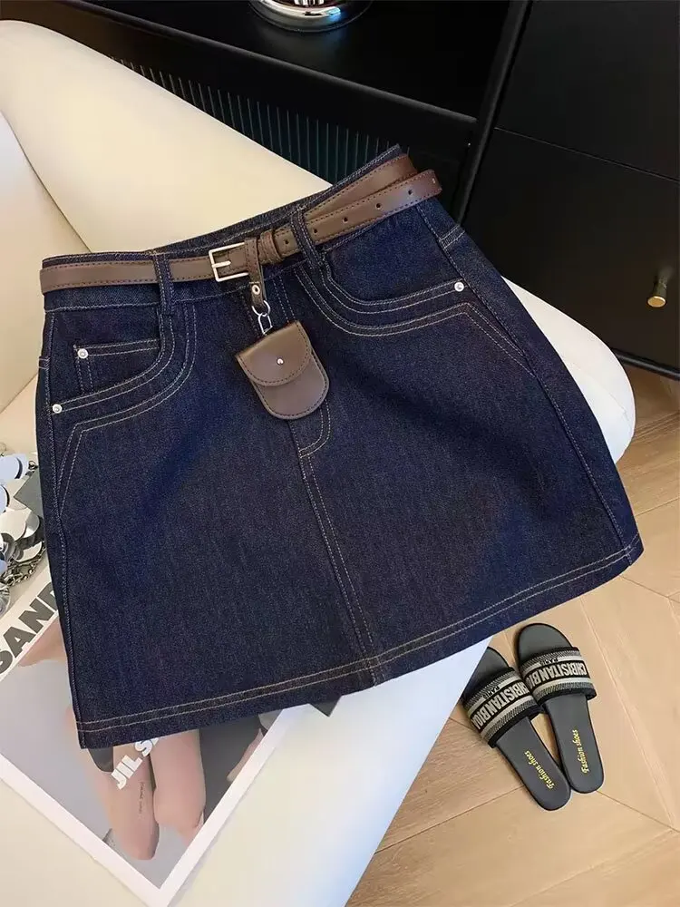 Vintage/Dark/Blue/Denim/A-Line/Mini/Skirt/Summer/High/Waist/Casual/Y2k/Streetwear/Jean/Short/Skirt