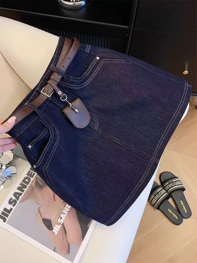 Vintage/Dark/Blue/Denim/A-Line/Mini/Skirt/Summer/High/Waist/Casual/Y2k/Streetwear/Jean/Short/Skirt