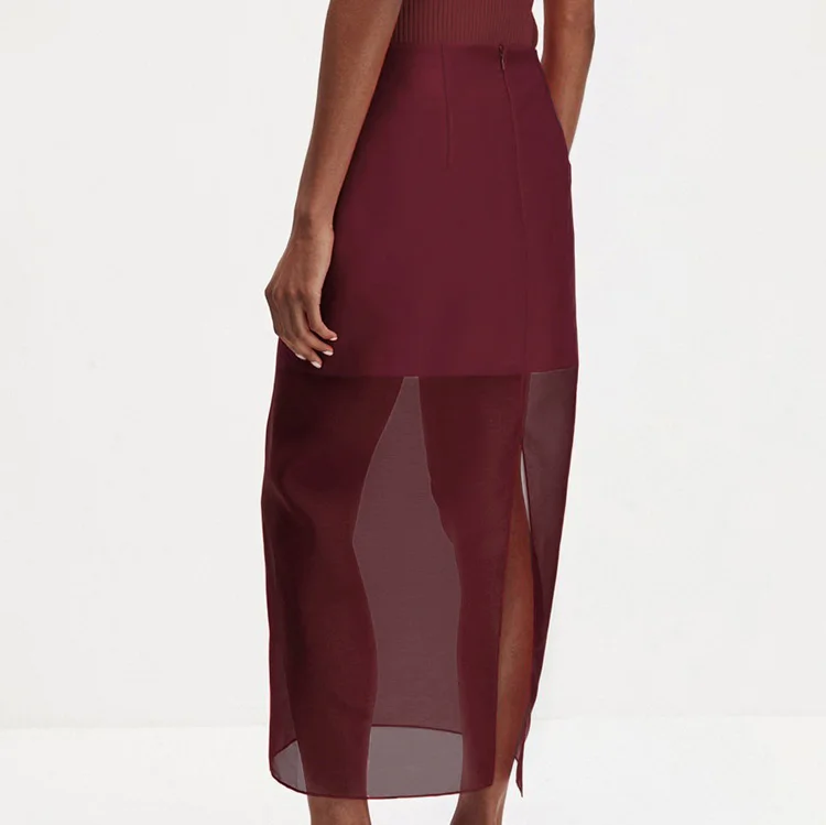 Mueyaruho 2025 Women Sexy Midi Mesh Skirts Spring Summer Solid Black High Waist  See Through Slim Fit Pencil Skirt For Women