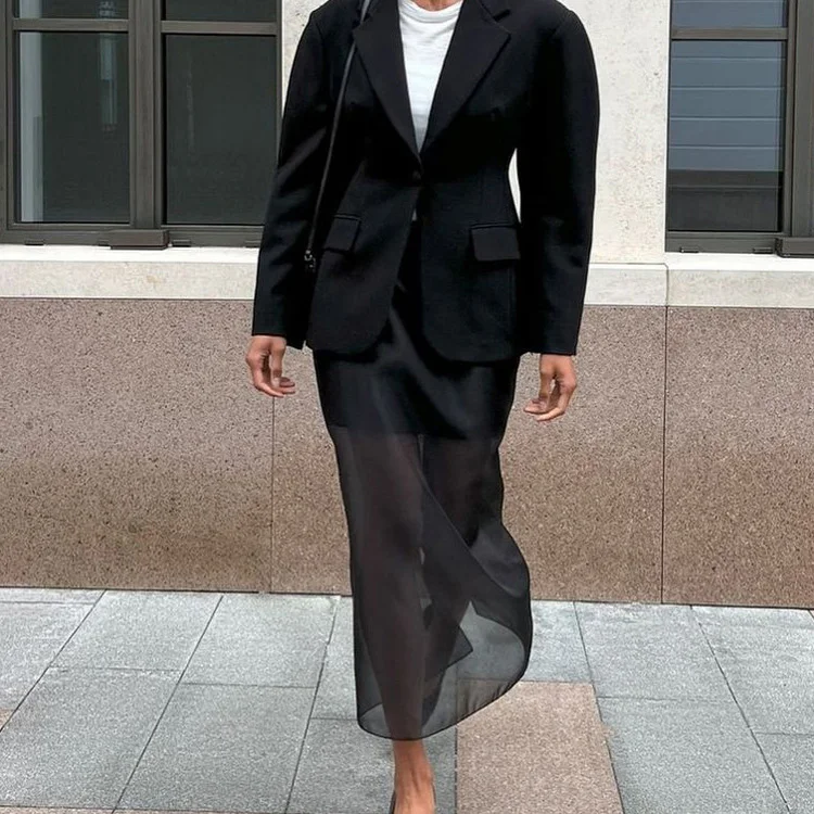 Mueyaruho 2025 Women Sexy Midi Mesh Skirts Spring Summer Solid Black High Waist  See Through Slim Fit Pencil Skirt For Women