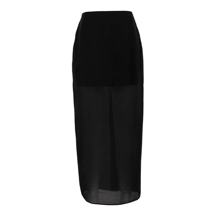Mueyaruho 2025 Women Sexy Midi Mesh Skirts Spring Summer Solid Black High Waist  See Through Slim Fit Pencil Skirt For Women