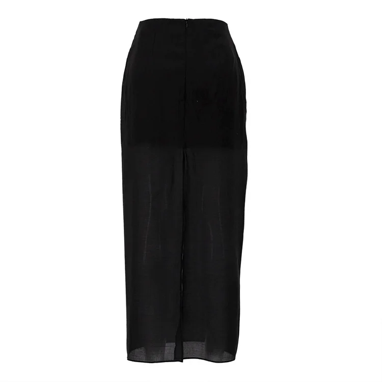 Mueyaruho 2025 Women Sexy Midi Mesh Skirts Spring Summer Solid Black High Waist  See Through Slim Fit Pencil Skirt For Women