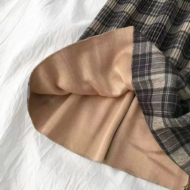 Vintage Wool Pleated Plaid Skirt Women High Waist Plus Size Long Skirt 2022 Autumn Winter Harajuku Female Party Skirt Streetwear