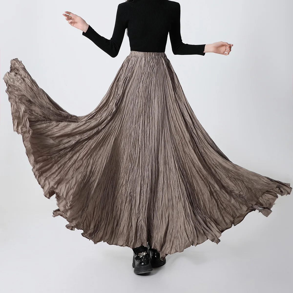 Solid Pleated Vintage Skirt Women 2025 Faldas Mujer De Moda High Waist Big Swing Jupe Fashion Korean Saia A-line Summer Skirts