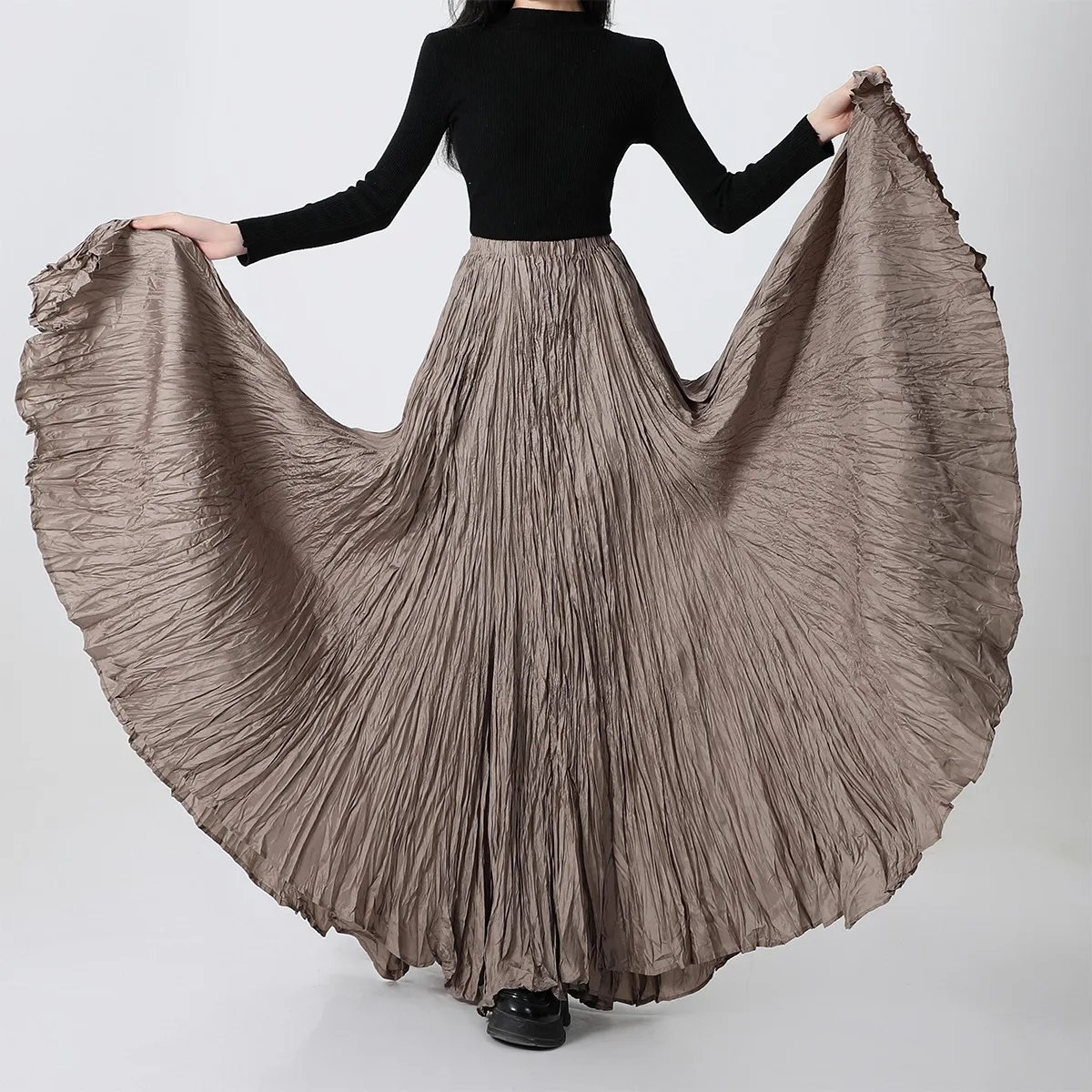 Solid Pleated Vintage Skirt Women 2025 Faldas Mujer De Moda High Waist Big Swing Jupe Fashion Korean Saia A-line Summer Skirts