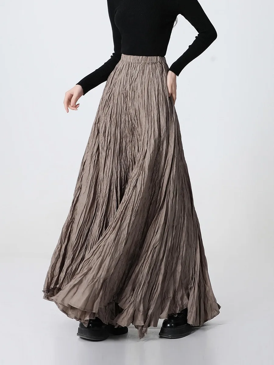 Solid Pleated Vintage Skirt Women 2025 Faldas Mujer De Moda High Waist Big Swing Jupe Fashion Korean Saia A-line Summer Skirts
