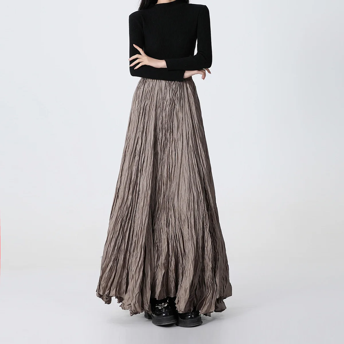 Solid Pleated Vintage Skirt Women 2025 Faldas Mujer De Moda High Waist Big Swing Jupe Fashion Korean Saia A-line Summer Skirts