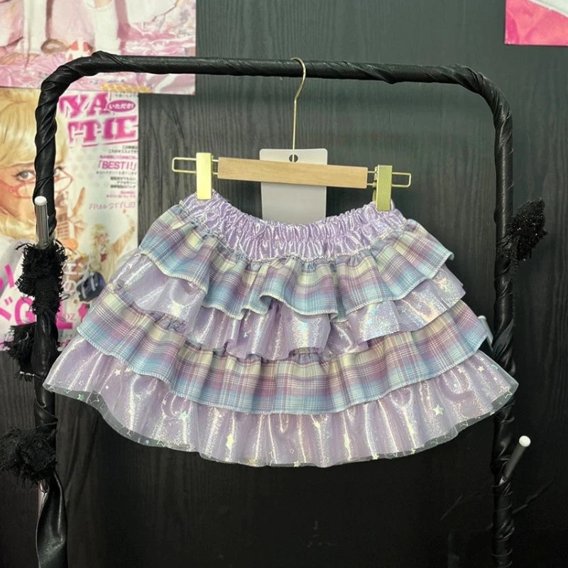 summer Japanese Kawaii Lolita Style Mini Skirt Women Sweet Cute Print Ruffles Bow Cake Skirt Girls Y2k High Waist fashion Skirts
