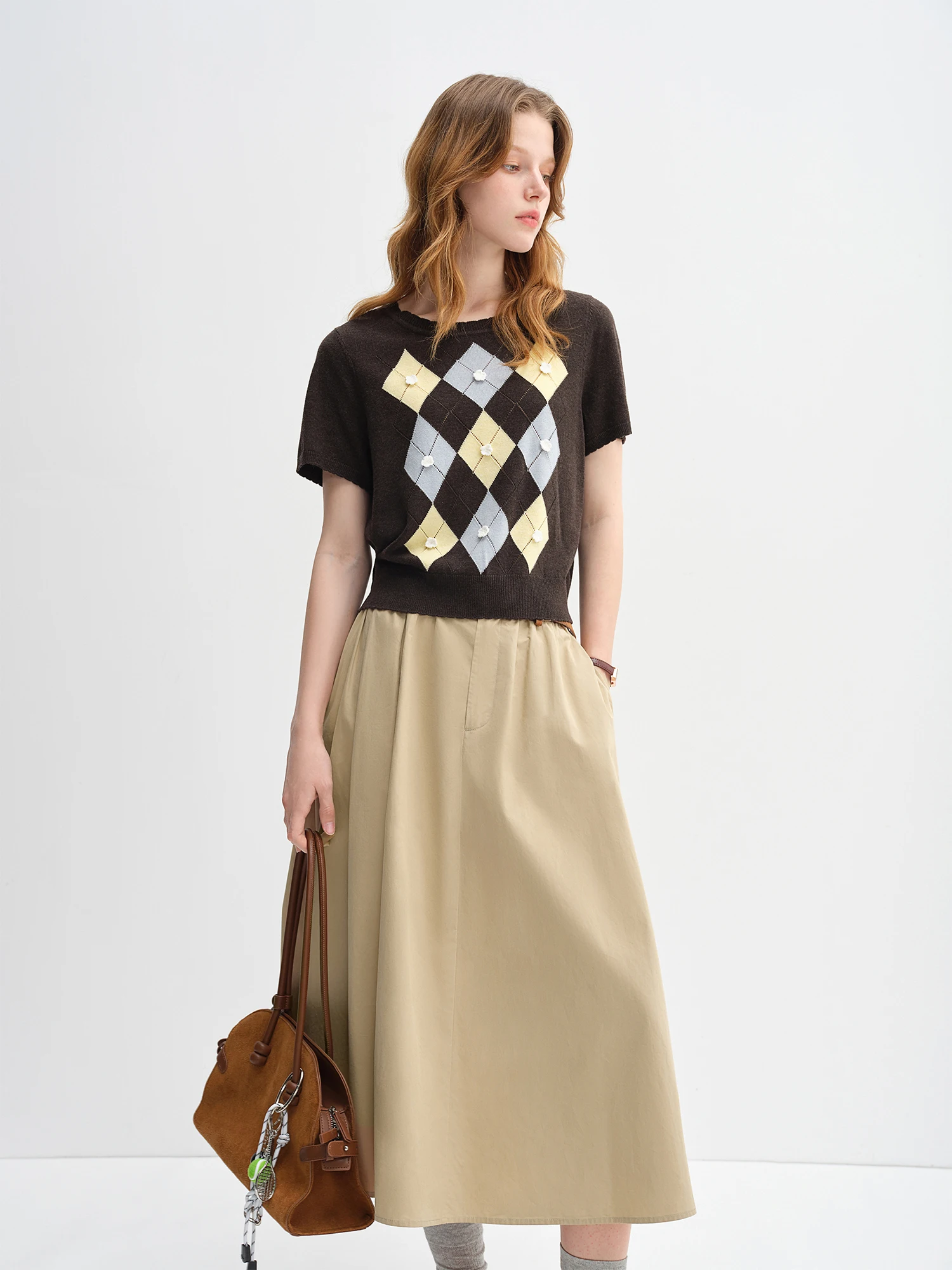 DUSHU Women's Wide Waist High Waist A-line Skirt 2025 Autumn New Arrival Casual Workwear Style Skirt for Women 25DS83134