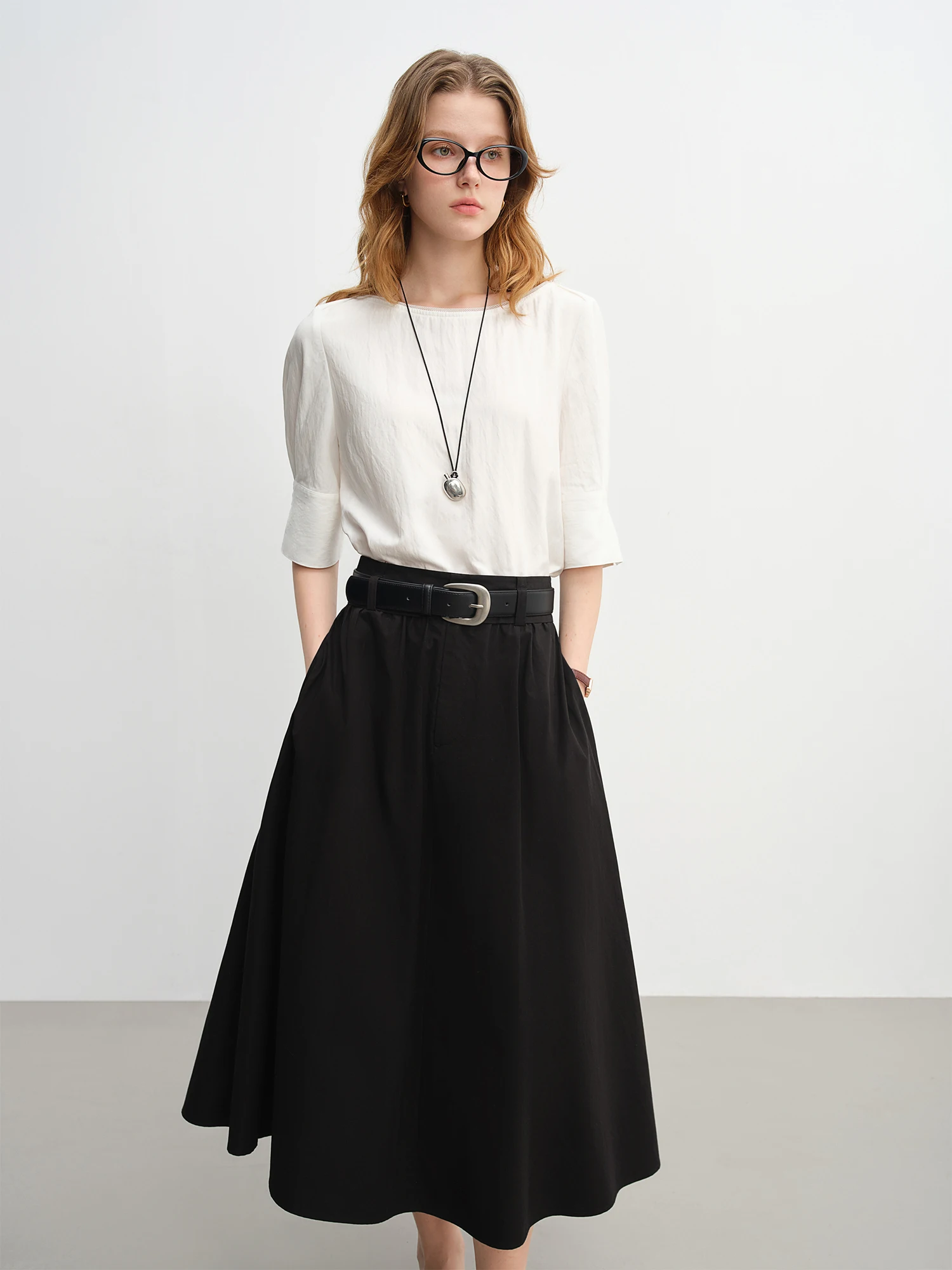 DUSHU Women's Wide Waist High Waist A-line Skirt 2025 Autumn New Arrival Casual Workwear Style Skirt for Women 25DS83134