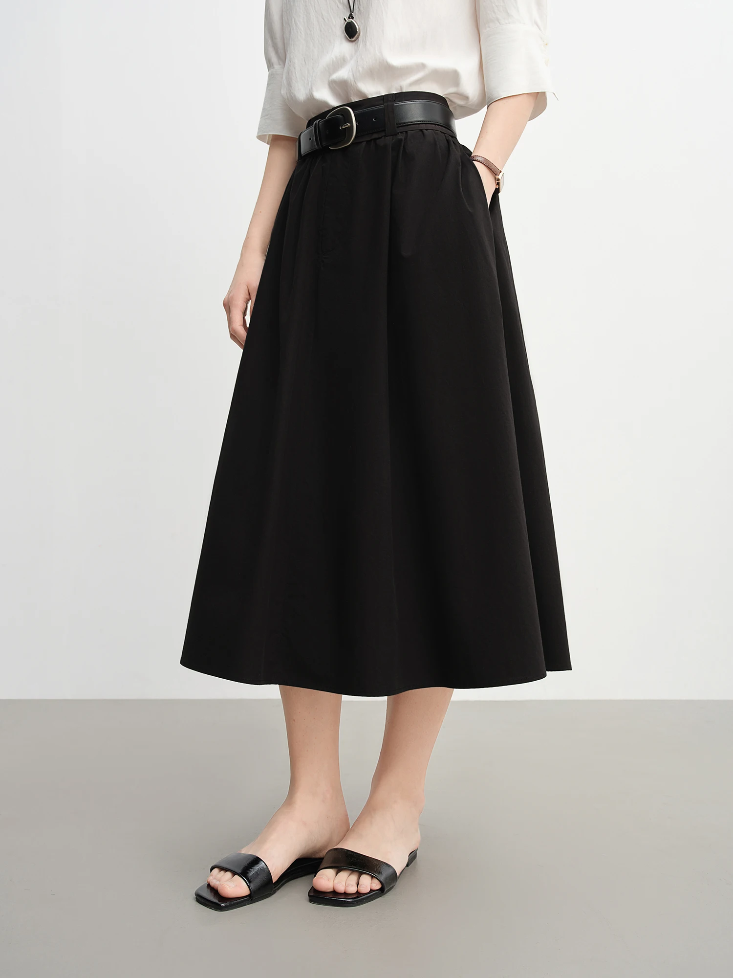 DUSHU Women's Wide Waist High Waist A-line Skirt 2025 Autumn New Arrival Casual Workwear Style Skirt for Women 25DS83134