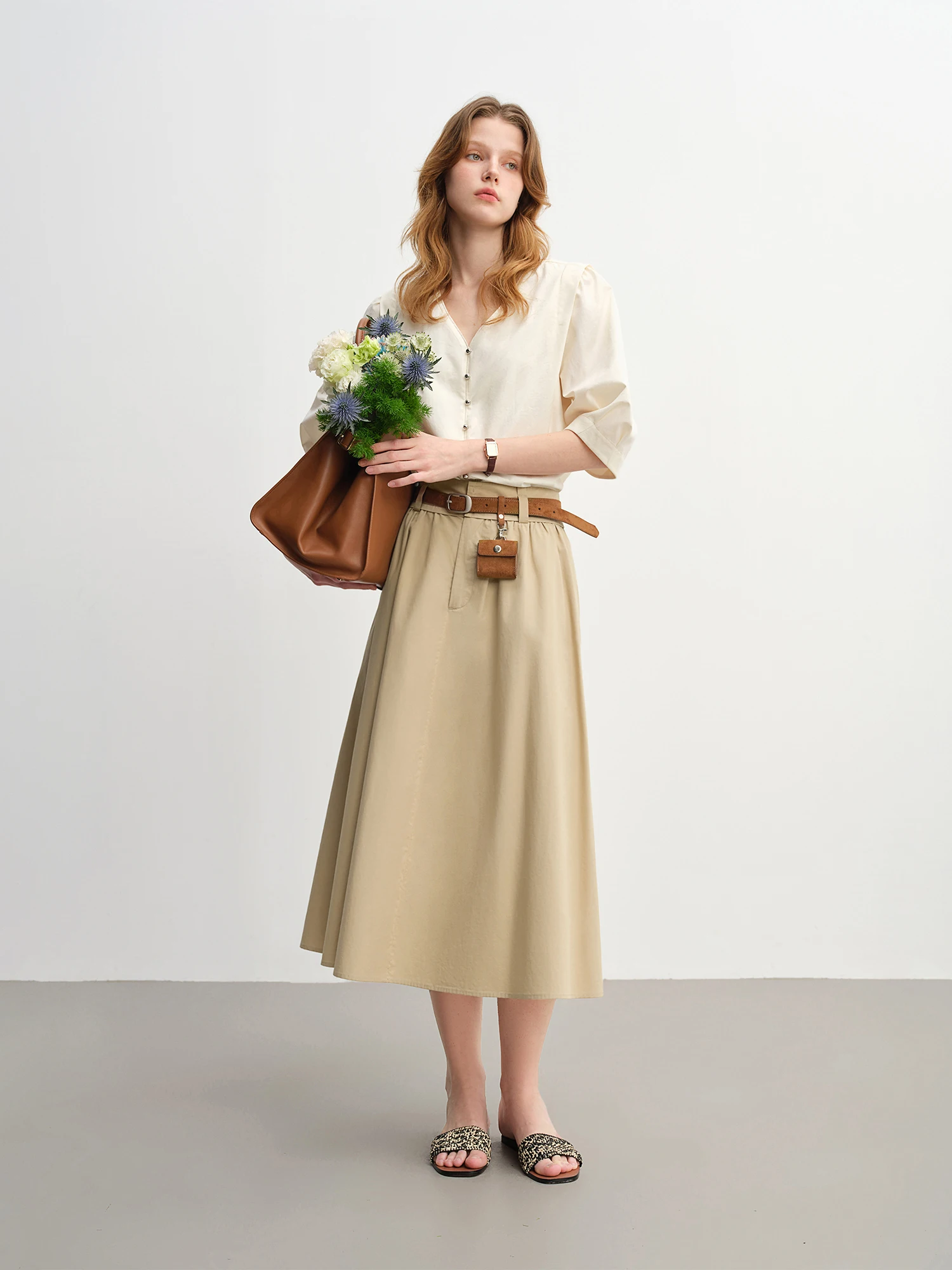 DUSHU Women's Wide Waist High Waist A-line Skirt 2025 Autumn New Arrival Casual Workwear Style Skirt for Women 25DS83134