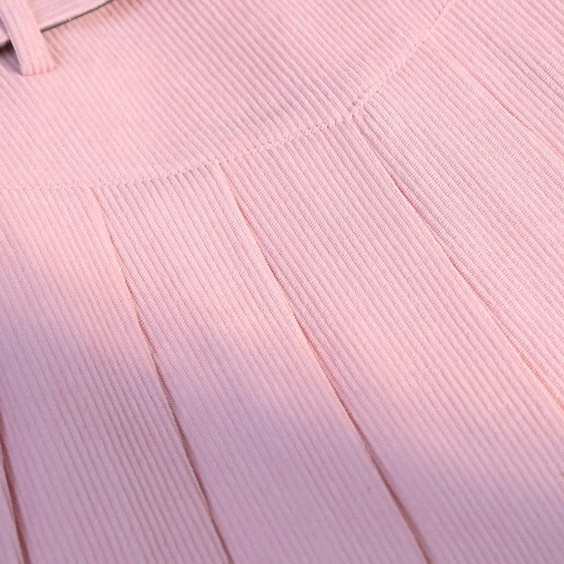 Streetwear Corduroy Pleated Skirt Women Sexy Short Skirt Autumn Winter High Waist Sashes Slim A-line Skirts Girl With Liner 2025