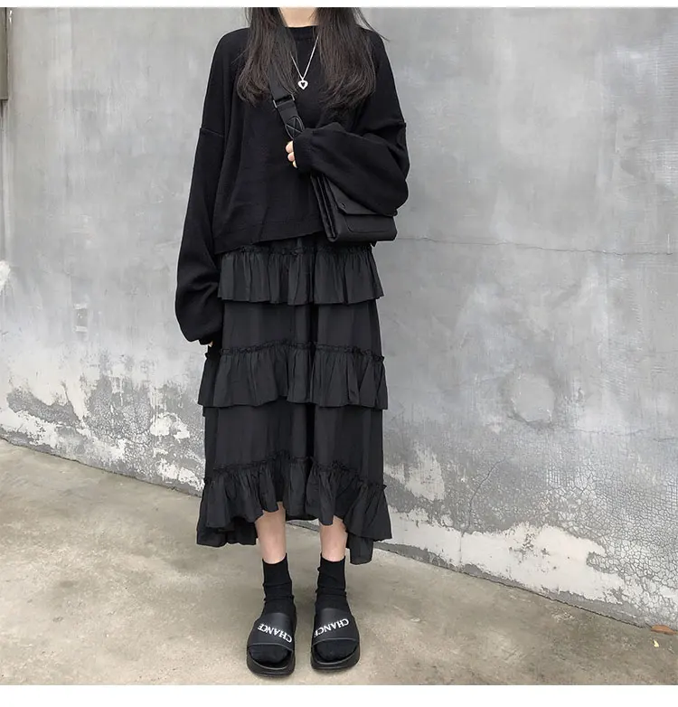 Midi Long Skirts Womens Maxi Skirt Goth Lolita Summer High Waisted Asymmetrical High Low Ruched Ruffle Skirts