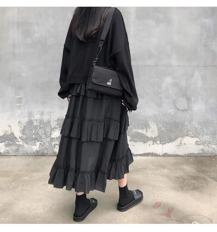 Midi Long Skirts Womens Maxi Skirt Goth Lolita Summer High Waisted Asymmetrical High Low Ruched Ruffle Skirts