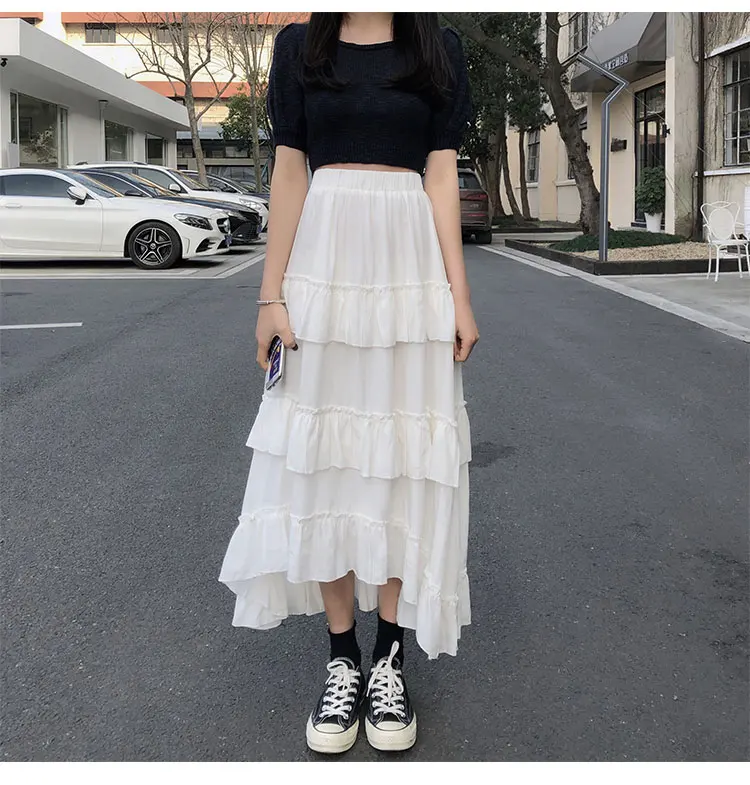 Midi Long Skirts Womens Maxi Skirt Goth Lolita Summer High Waisted Asymmetrical High Low Ruched Ruffle Skirts