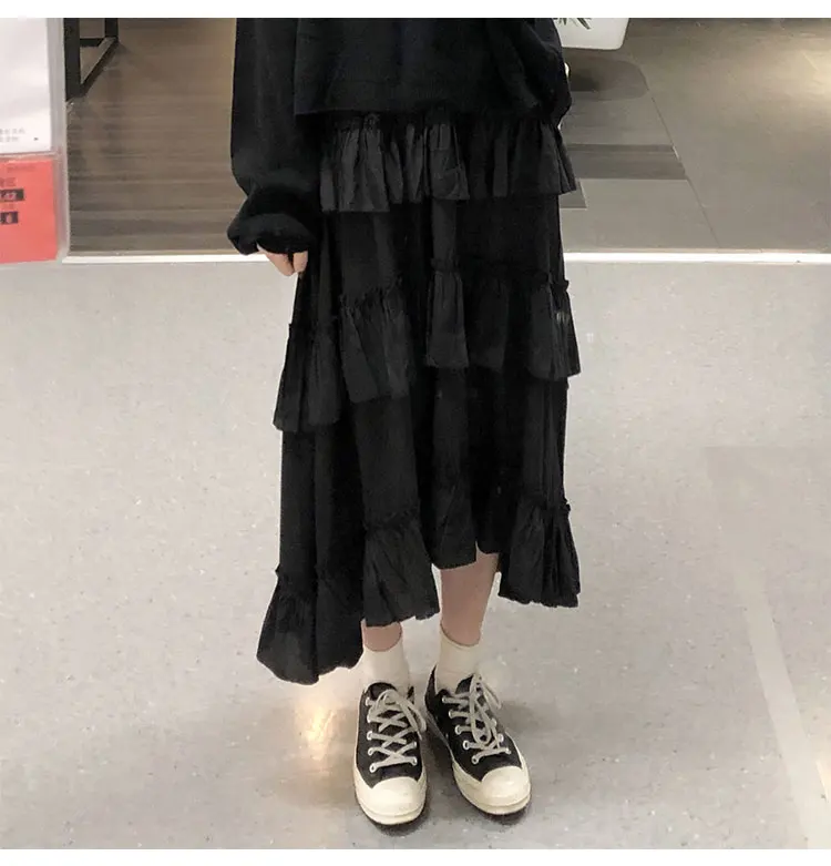 Midi Long Skirts Womens Maxi Skirt Goth Lolita Summer High Waisted Asymmetrical High Low Ruched Ruffle Skirts