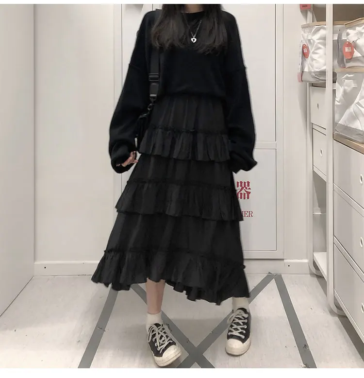 Midi Long Skirts Womens Maxi Skirt Goth Lolita Summer High Waisted Asymmetrical High Low Ruched Ruffle Skirts