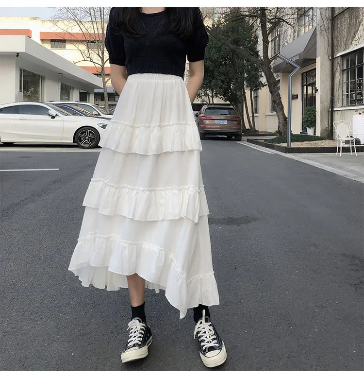 Midi Long Skirts Womens Maxi Skirt Goth Lolita Summer High Waisted Asymmetrical High Low Ruched Ruffle Skirts