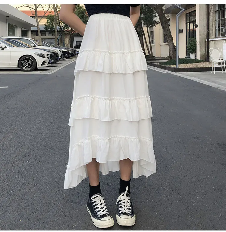 Midi Long Skirts Womens Maxi Skirt Goth Lolita Summer High Waisted Asymmetrical High Low Ruched Ruffle Skirts