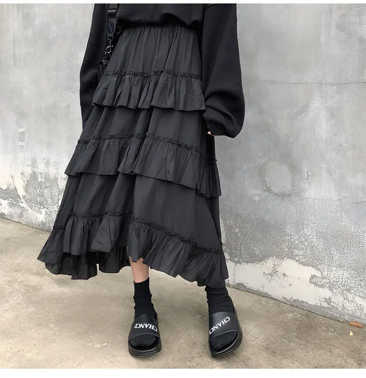 Midi Long Skirts Womens Maxi Skirt Goth Lolita Summer High Waisted Asymmetrical High Low Ruched Ruffle Skirts