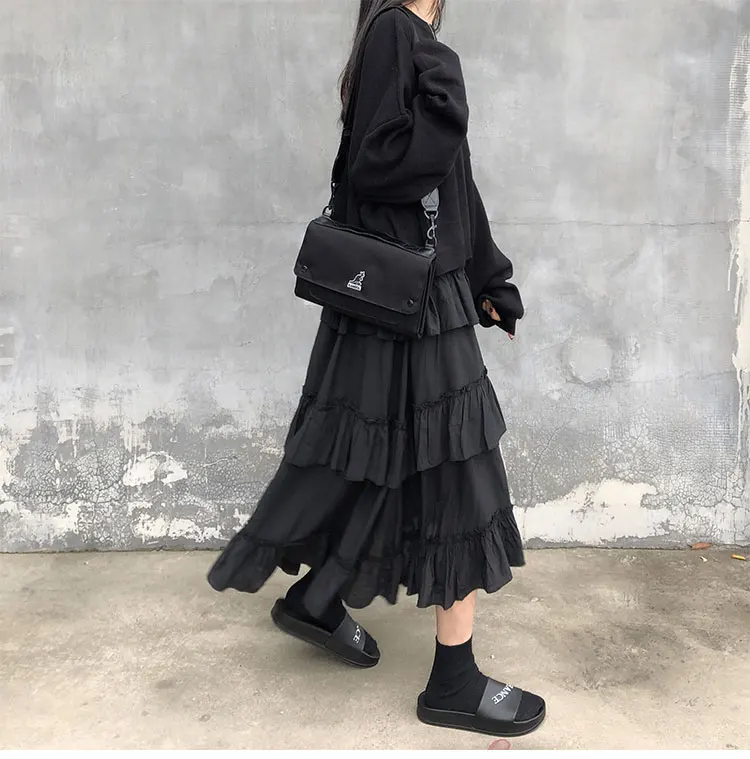 Midi Long Skirts Womens Maxi Skirt Goth Lolita Summer High Waisted Asymmetrical High Low Ruched Ruffle Skirts