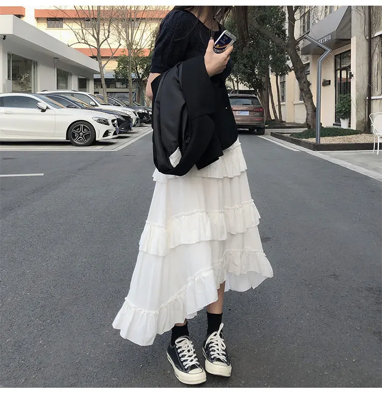 Midi Long Skirts Womens Maxi Skirt Goth Lolita Summer High Waisted Asymmetrical High Low Ruched Ruffle Skirts