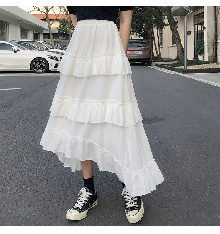Midi Long Skirts Womens Maxi Skirt Goth Lolita Summer High Waisted Asymmetrical High Low Ruched Ruffle Skirts