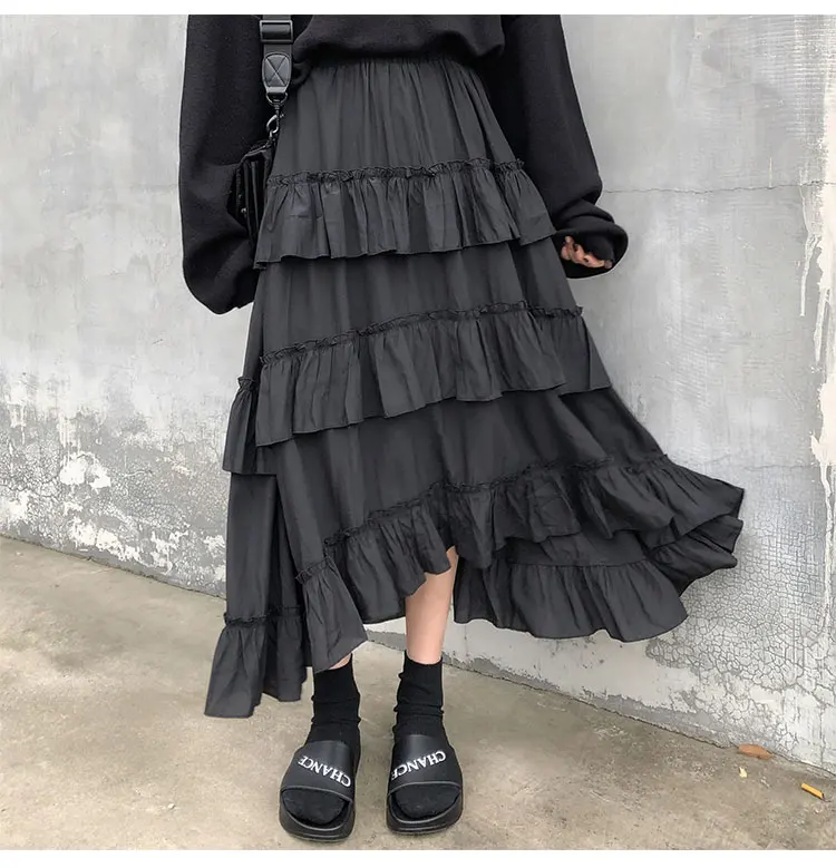 Midi Long Skirts Womens Maxi Skirt Goth Lolita Summer High Waisted Asymmetrical High Low Ruched Ruffle Skirts