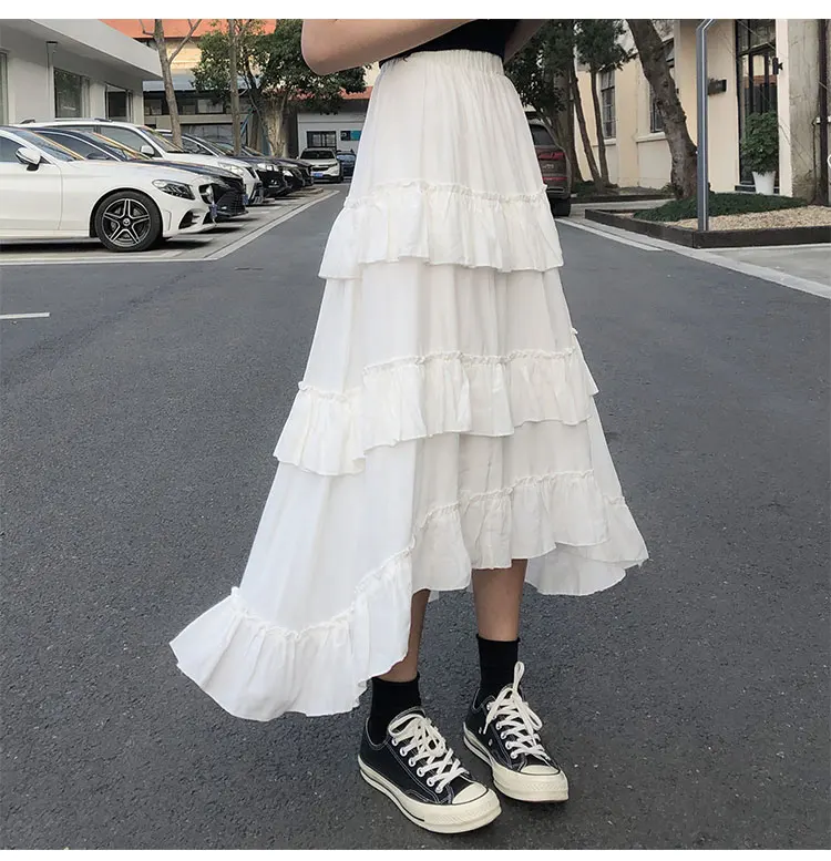 Midi Long Skirts Womens Maxi Skirt Goth Lolita Summer High Waisted Asymmetrical High Low Ruched Ruffle Skirts