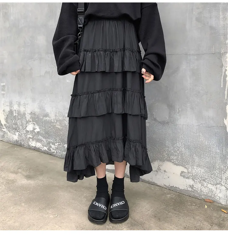 Midi Long Skirts Womens Maxi Skirt Goth Lolita Summer High Waisted Asymmetrical High Low Ruched Ruffle Skirts