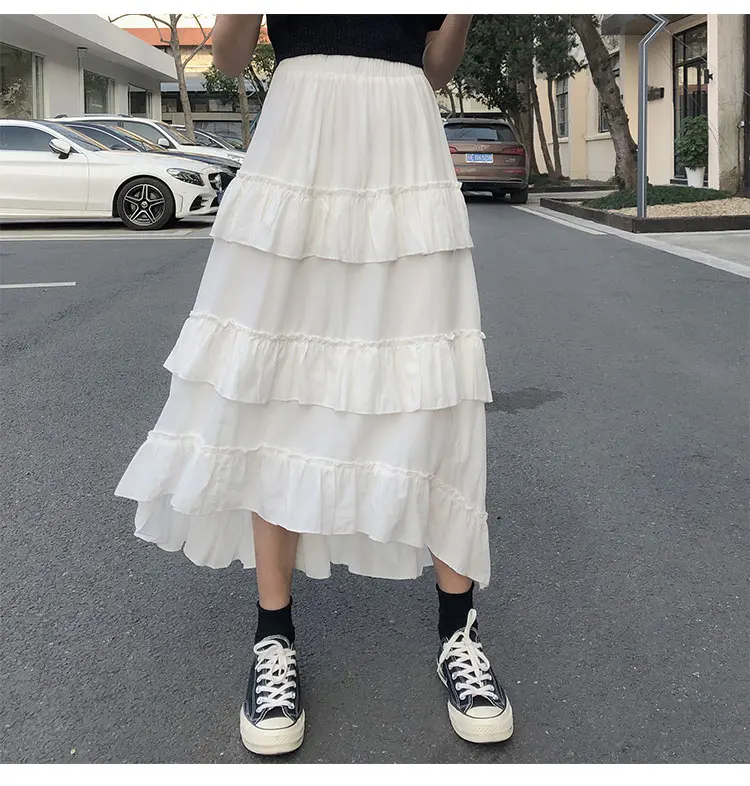 Midi Long Skirts Womens Maxi Skirt Goth Lolita Summer High Waisted Asymmetrical High Low Ruched Ruffle Skirts