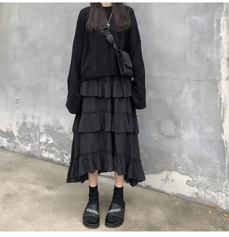 Midi Long Skirts Womens Maxi Skirt Goth Lolita Summer High Waisted Asymmetrical High Low Ruched Ruffle Skirts