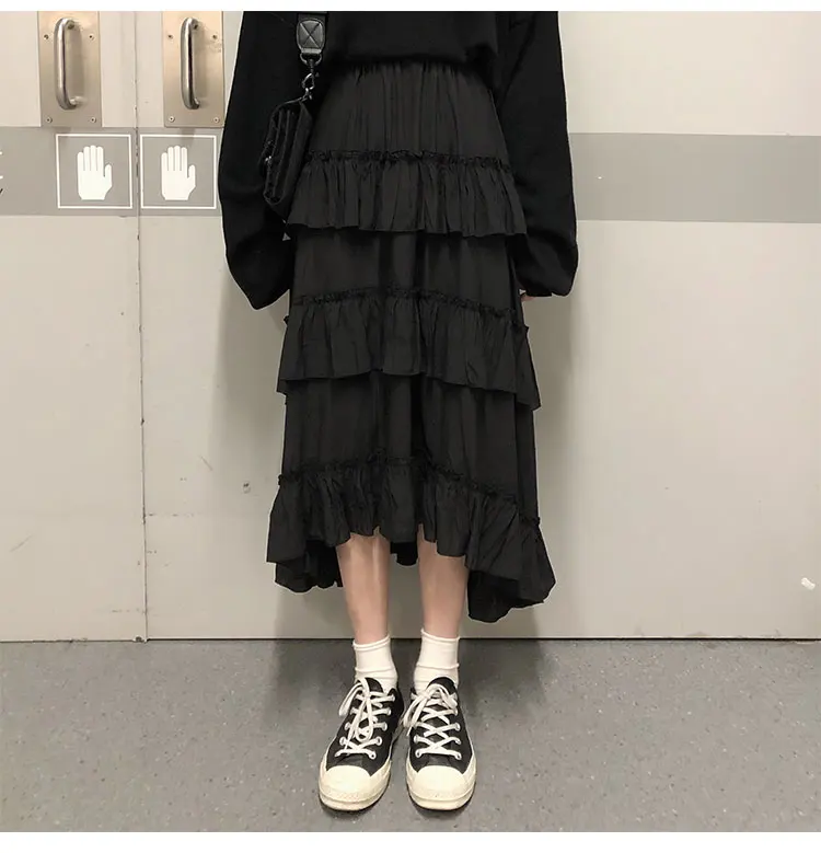 Midi Long Skirts Womens Maxi Skirt Goth Lolita Summer High Waisted Asymmetrical High Low Ruched Ruffle Skirts