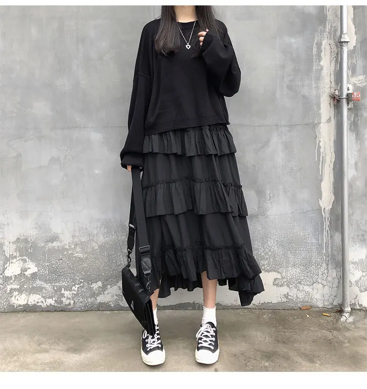 Midi Long Skirts Womens Maxi Skirt Goth Lolita Summer High Waisted Asymmetrical High Low Ruched Ruffle Skirts